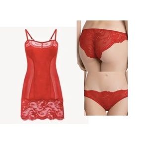 La Perla BRIGITTA Red lace Slip and matching Brazilian briefs NWT